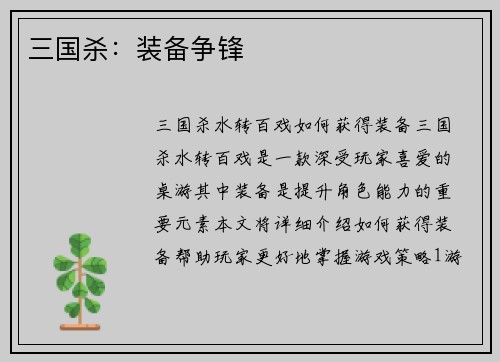 三国杀：装备争锋
